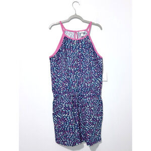 Vineyard Vines Girl Romper XL 14 16 Cotton Navy Blue Pink Whale Pockets NWT